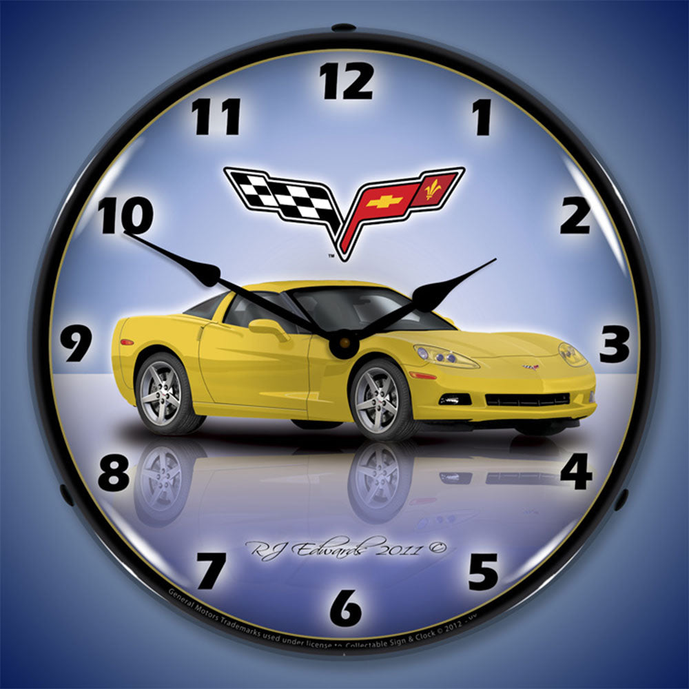 Corvette C6 Velocity Yellow 14" LED Wall Clock
