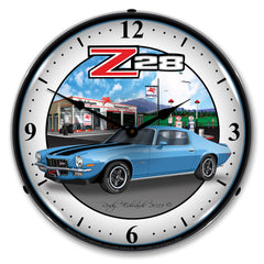 1970 Z28 Camaro at Mobilgas Station 14" LED Wall Clock