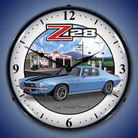 1970 Z28 Camaro at Mobilgas Station 14" LED Wall Clock