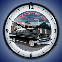 1957 Chevy Bel Air at Esso Station 14" LED Wall Clock