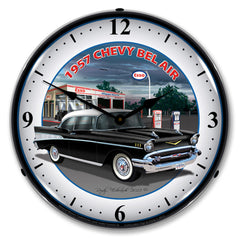 1957 Chevy Bel Air at Esso Station 14" LED Wall Clock