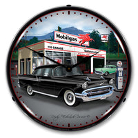 1957 Chevy at Mobilgas Station 14" LED Wall Clock