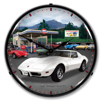 1976 Corvette at Gulf Station 14" LED Wall Clock