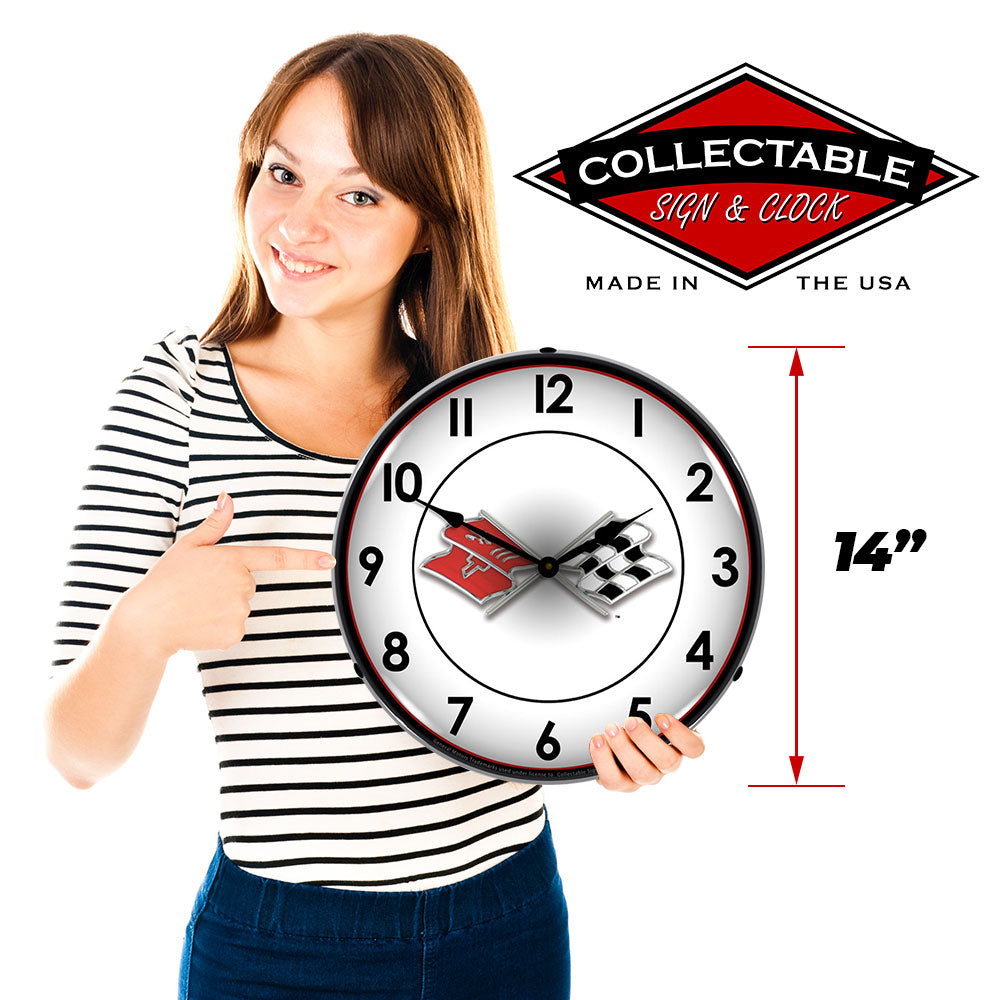 Corvette Flags 14" LED Wall Clock