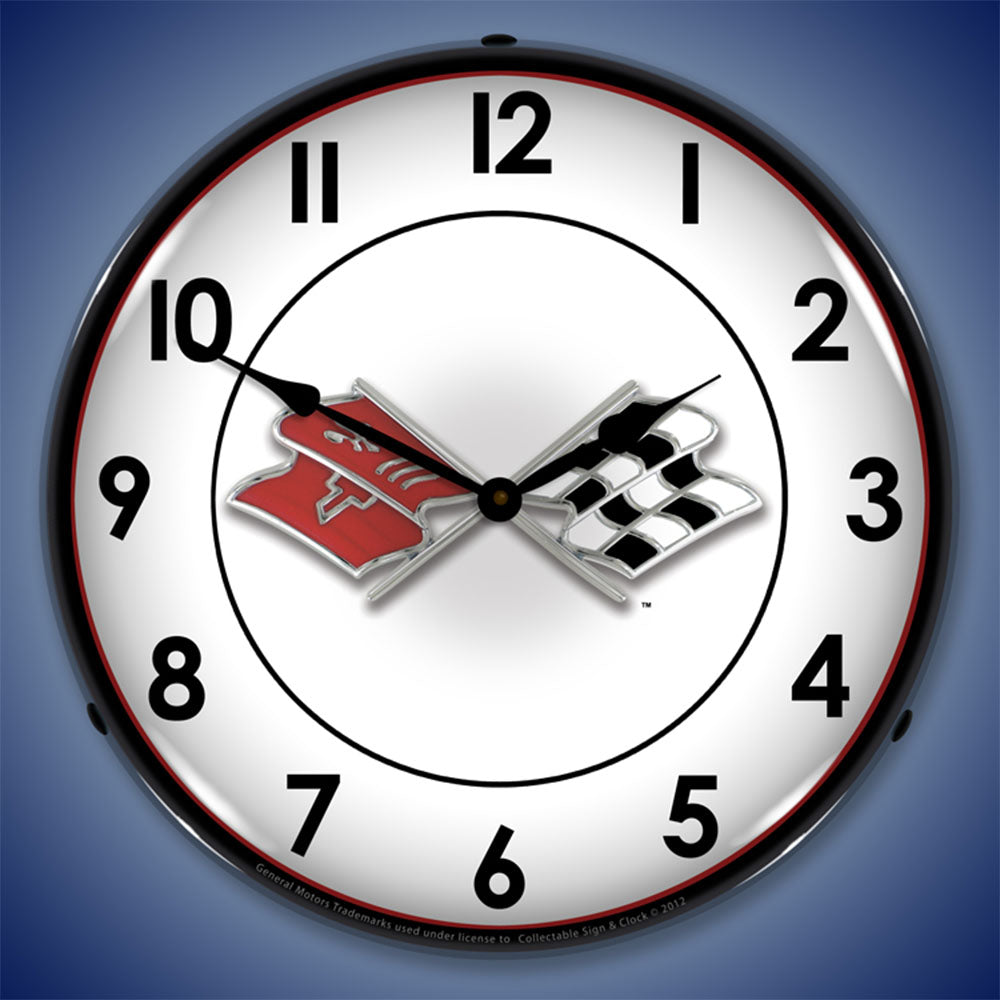 Corvette Flags 14" LED Wall Clock