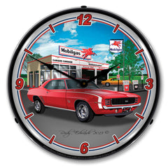 1969 RS SS Camaro at Mobilgas Station 14" LED Wall Clock