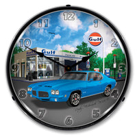 1971 Pontiac GTO at Gulf Station 14" LED Wall Clock