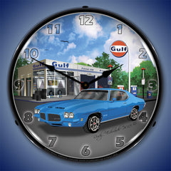 1971 Pontiac GTO at Gulf Station 14" LED Wall Clock