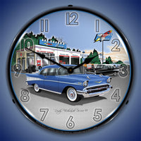 1957 Bel Air at Rocket Gas Station 14" LED Wall Clock