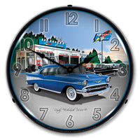 1957 Bel Air at Rocket Gas Station 14" LED Wall Clock