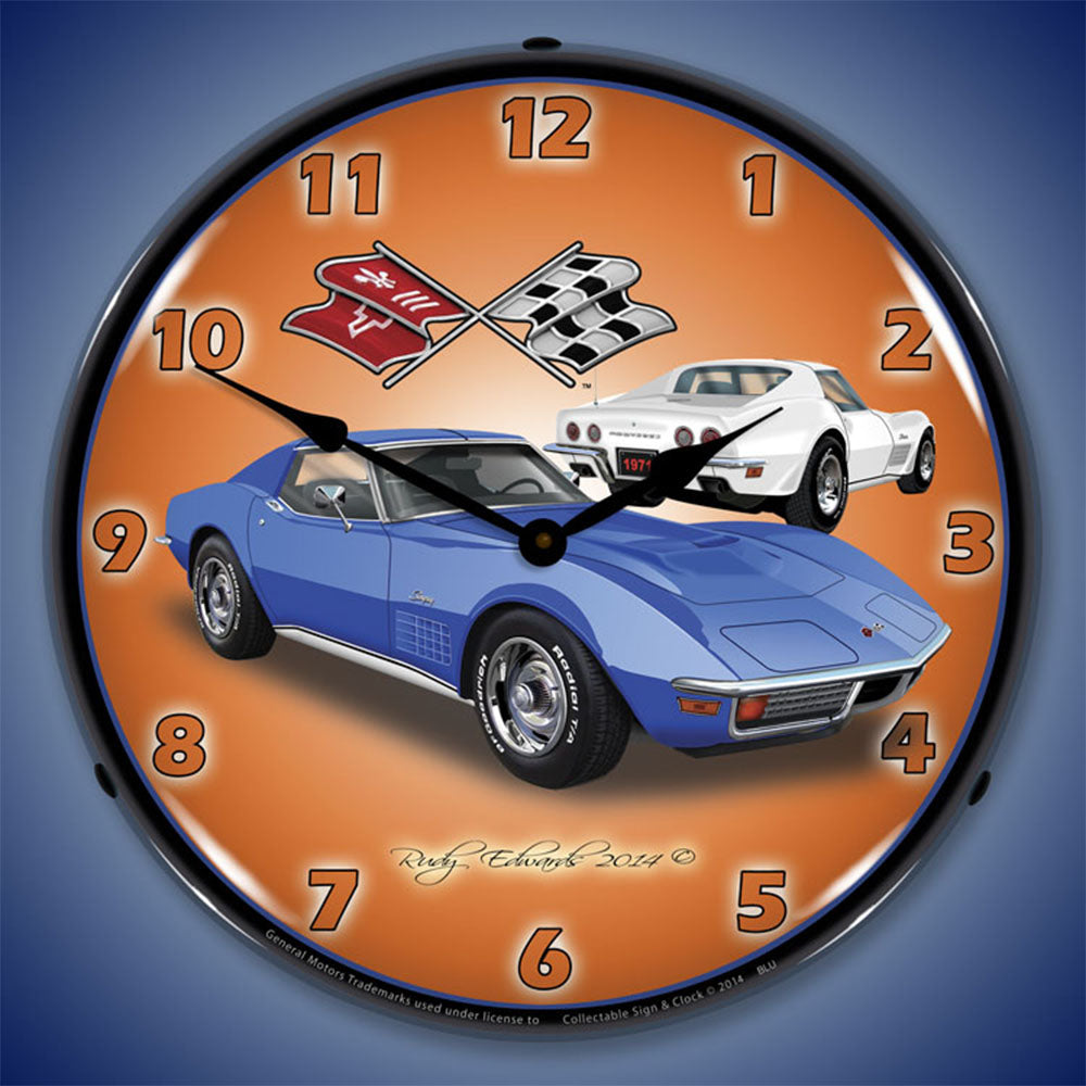 1971 Corvette Stingray, Blue 14" LED Wall Clock