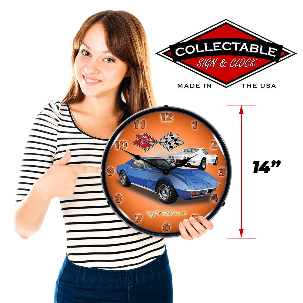 1971 Corvette Stingray, Blue 14" LED Wall Clock