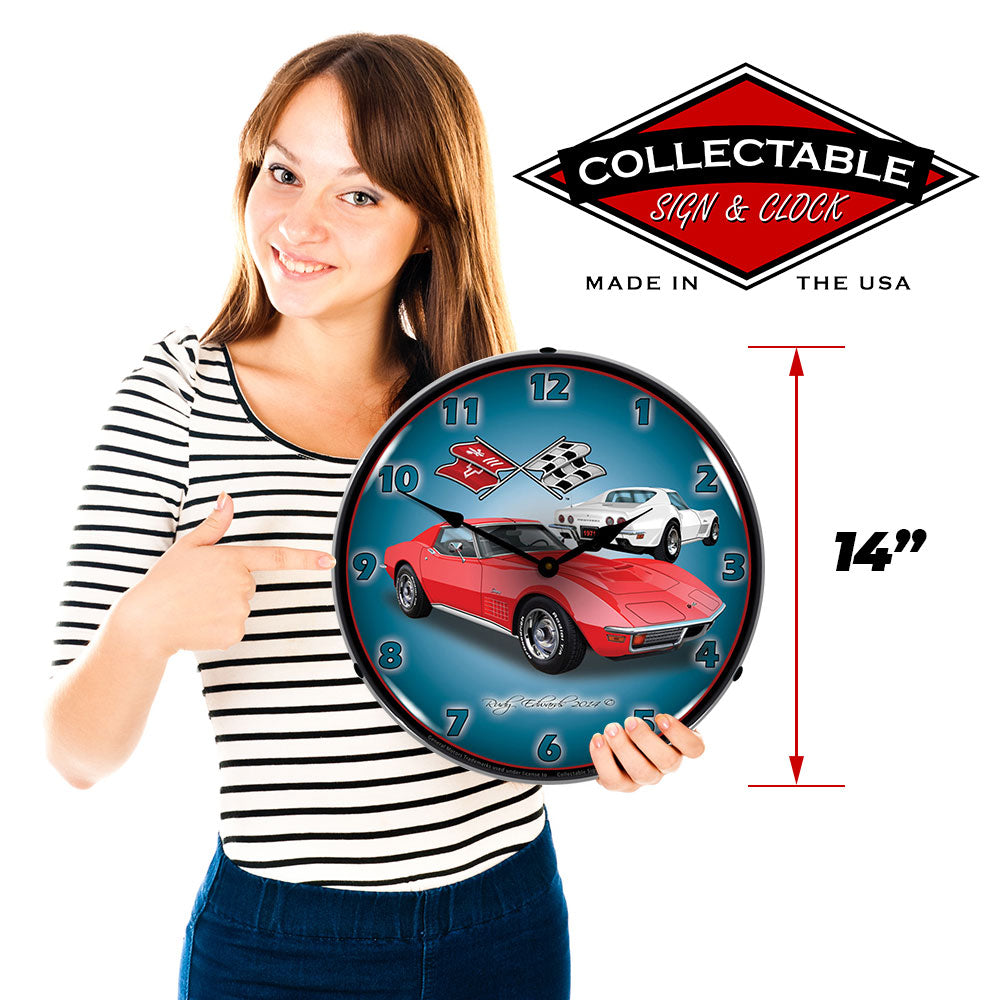 1971 Corvette Stingray, Red 14" LED Wall Clock