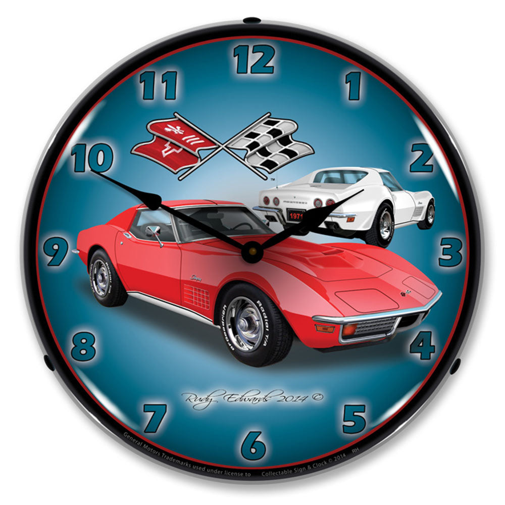 1971 Corvette Stingray, Red 14" LED Wall Clock