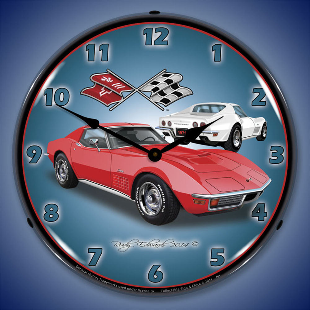 1971 Corvette Stingray, Red 14" LED Wall Clock