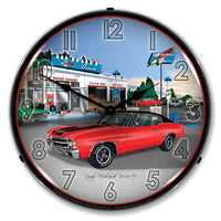 1971 Chevy Chevelle SS at Red Rocket Gas Station 14" LED Wall Clock