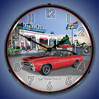 1971 Chevy Chevelle SS at Red Rocket Gas Station 14" LED Wall Clock
