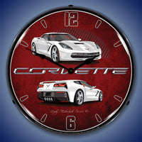 Corvette C7 Arctic White 14" LED Wall Clock