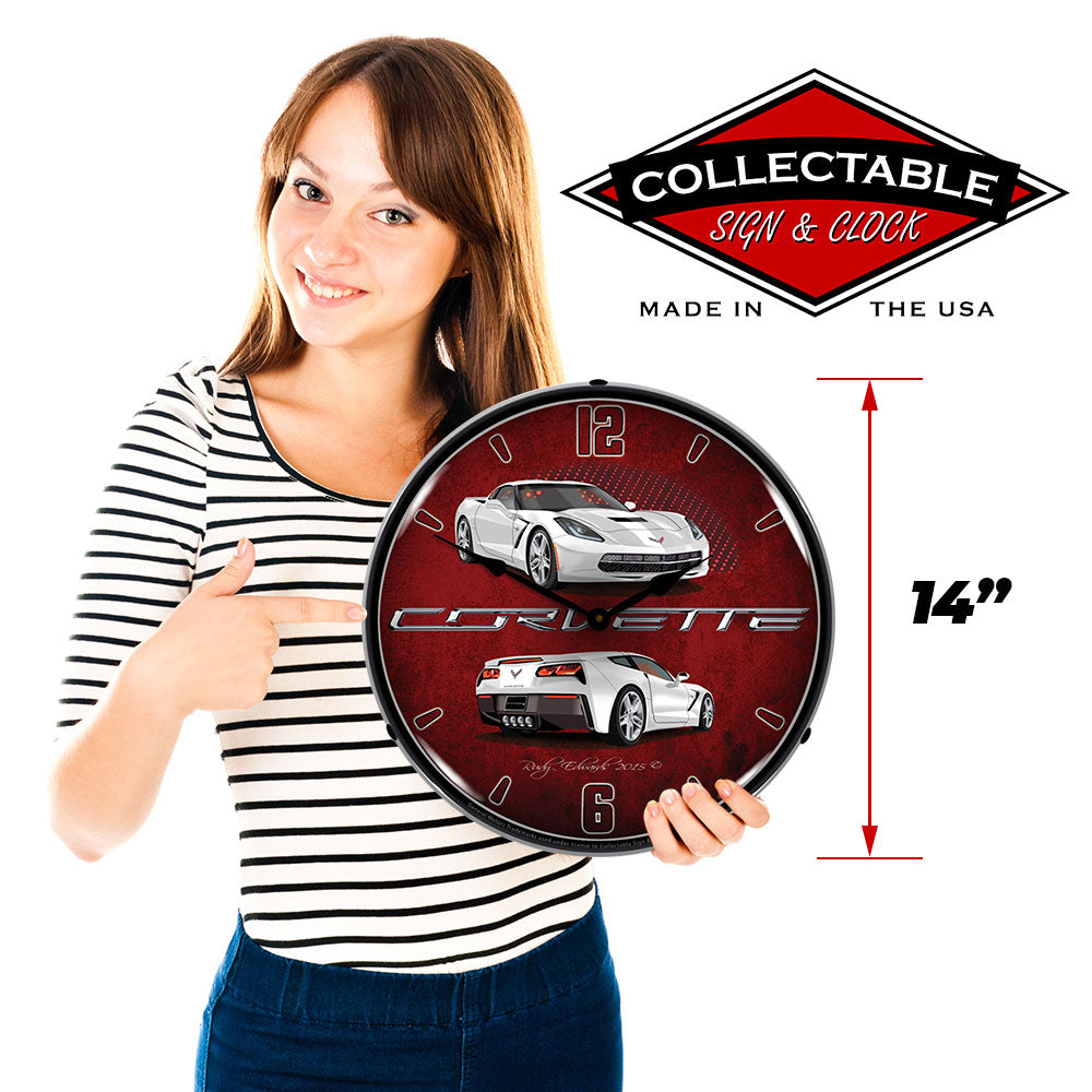 Corvette C7 Arctic White 14" LED Wall Clock