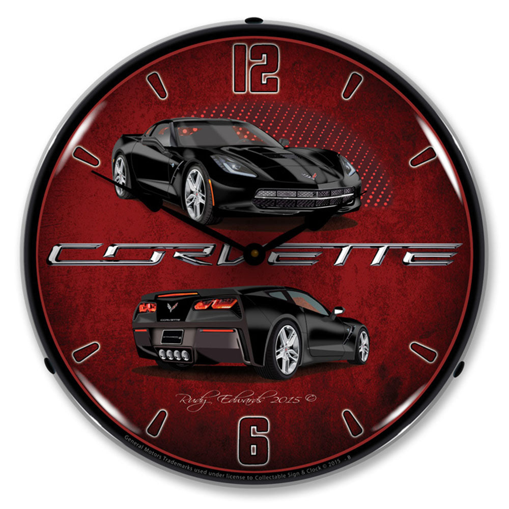 Corvette C7 Black 14" LED Wall Clock