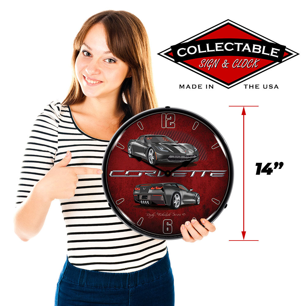 Corvette C7 Cyber Grey 14" LED Wall Clock