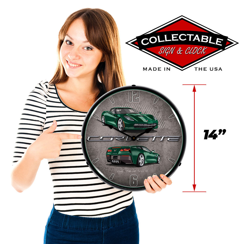 Corvette C7 Rock Green 14" LED Wall Clock