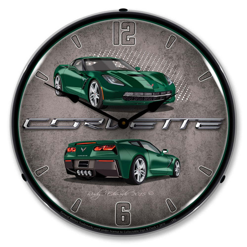 Corvette C7 Rock Green 14" LED Wall Clock