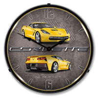 Corvette C7 Velociry Yellow 14" LED Wall Clock