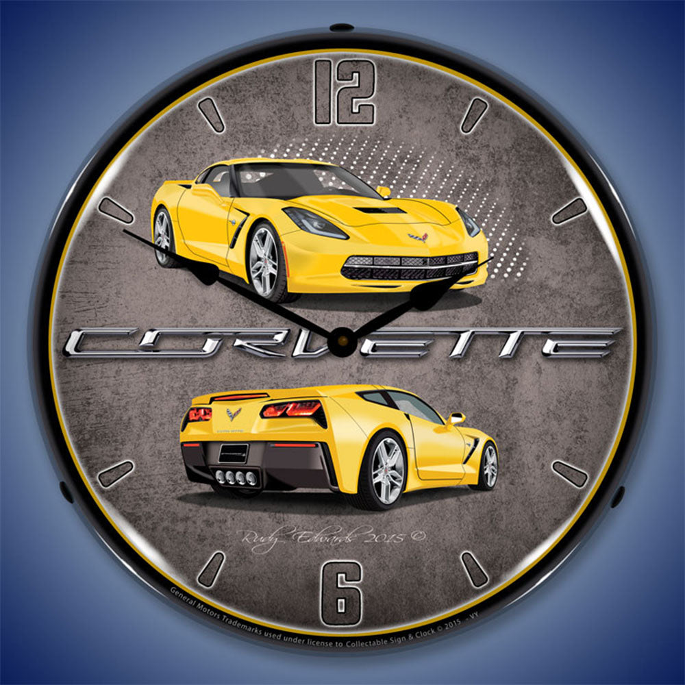 Corvette C7 Velociry Yellow 14" LED Wall Clock