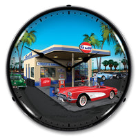 1959 Corvette at Gulf Station 14" LED Wall Clock