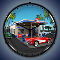 1959 Corvette at Gulf Station 14" LED Wall Clock