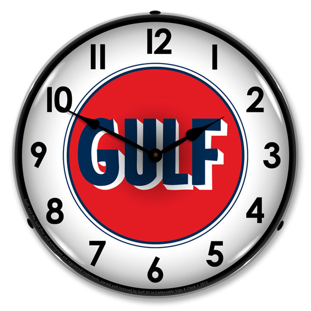 Collectable Sign & Clock Gulf 1960 14" LED Wall Clock – Backlit High-Visibility Timepiece