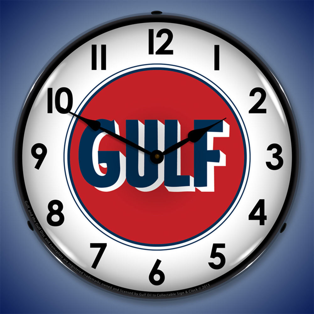 Collectable Sign & Clock Gulf 1960 14" LED Wall Clock – Backlit High-Visibility Timepiece