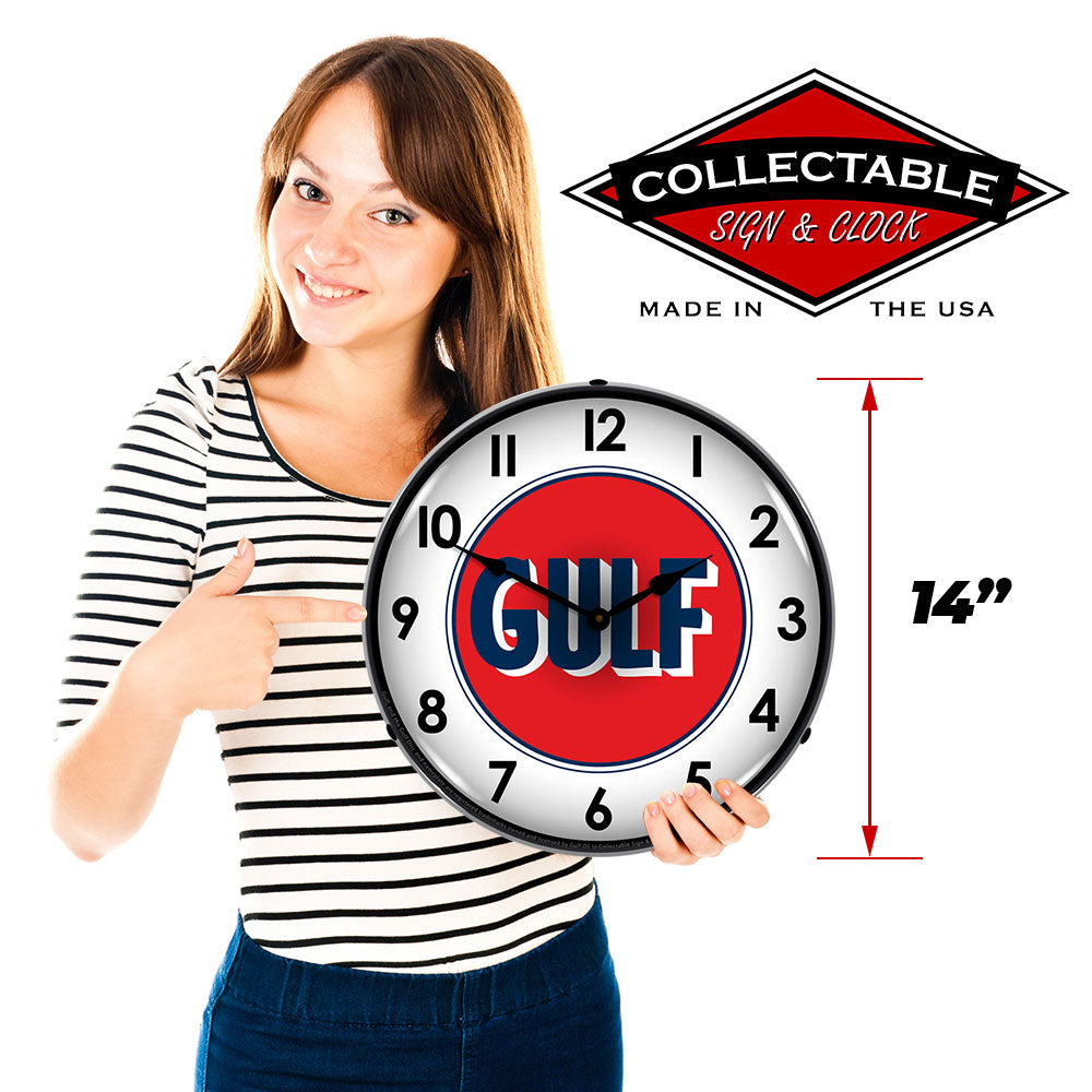 Collectable Sign & Clock Gulf 1960 14" LED Wall Clock – Backlit High-Visibility Timepiece