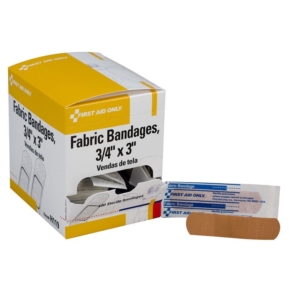 First Aid Only 3/4" x 3" Heavy-Weight Woven Fabric Bandages | 100 Per Box