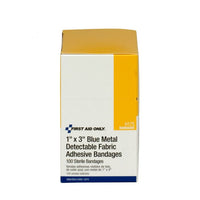 First Aid Only 1" x 3" Blue Metal Detectable Fabric Bandages, 100 Per Box(Pack of 50)