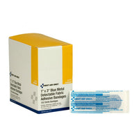 First Aid Only 1" x 3" Blue Metal Detectable Fabric Bandages, 100 Per Box(Pack of 50)