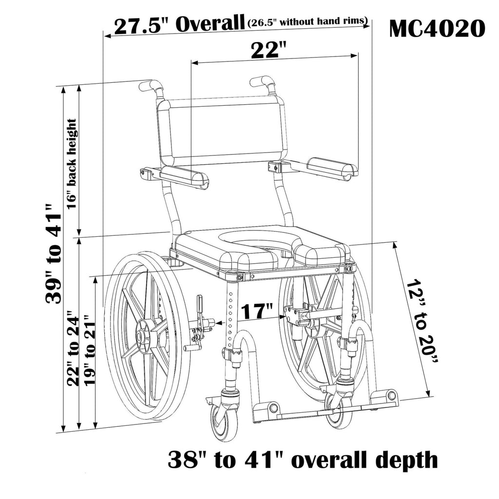 Nuprodx mc4020-24 Multi-Chair Roll-In Shower & Commode Chair – Self-Propelled Independence