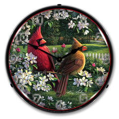 Spring Cardinals 14" LED Wall Clock