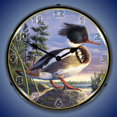 Red Breasted Mergan 14" LED Wall Clock