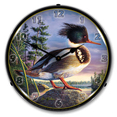 Red Breasted Mergan 14" LED Wall Clock