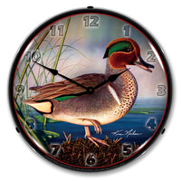 Green Wing Teal Duck 14" LED Wall Clock