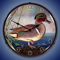 Green Wing Teal Duck 14" LED Wall Clock