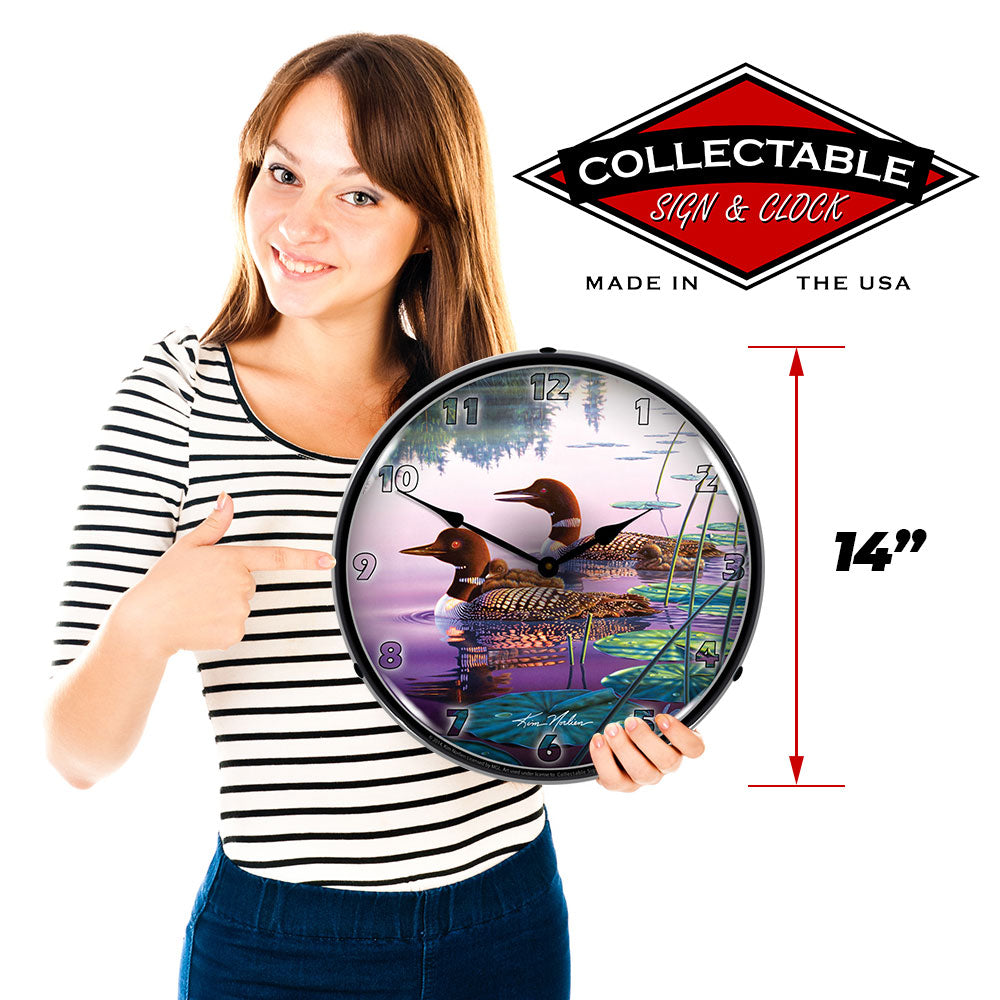Northern Splendor Loons 14" LED Wall Clock