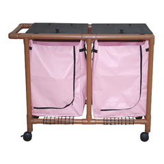 MJM Wood Tone Wide Double Bag Laundry Hamper