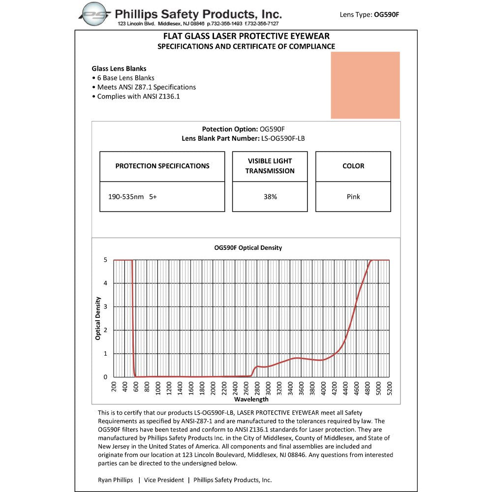 Phillips Safety OG-590 Laser Glass Window for Specialized Optical Protection