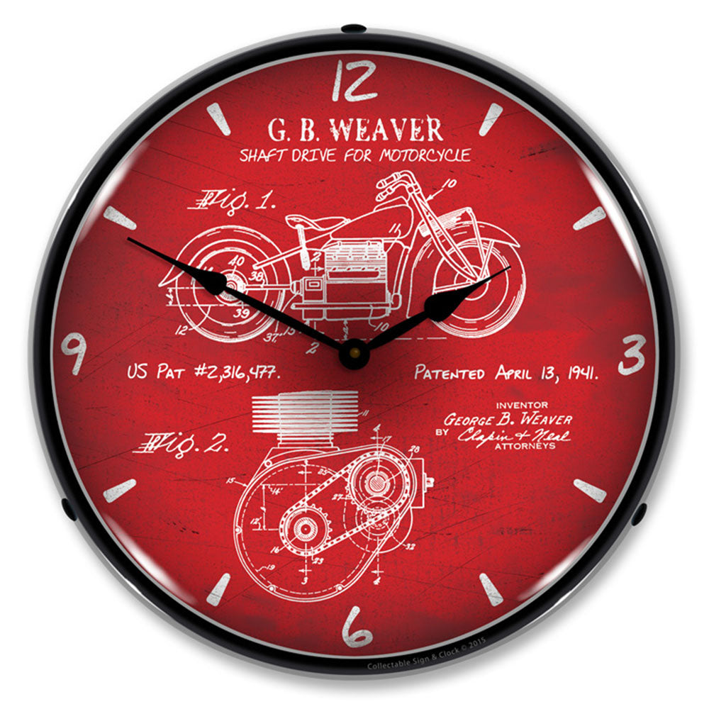 1941 Indian Motorcycle Patent 14" LED Wall Clock