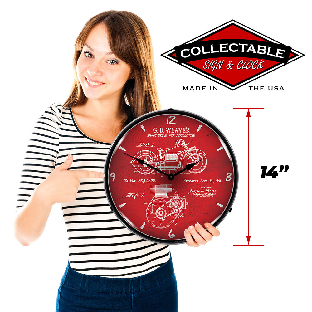 1941 Indian Motorcycle Patent 14" LED Wall Clock