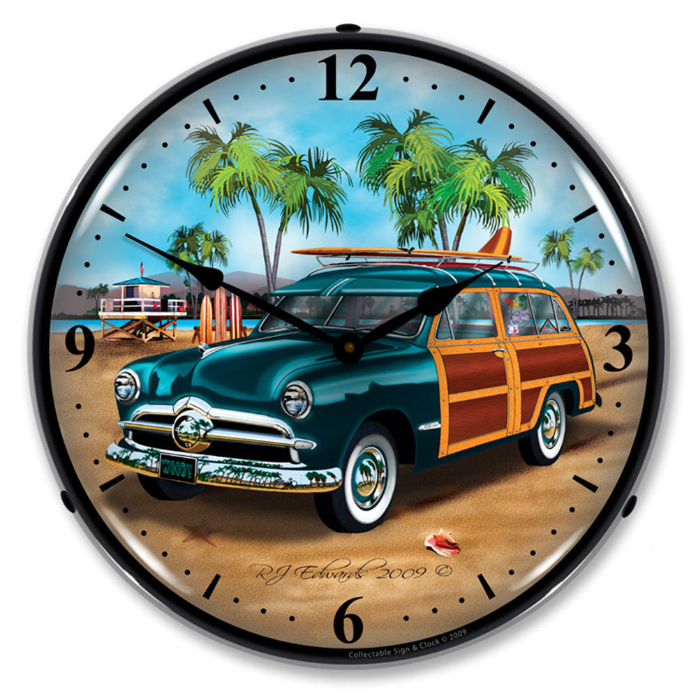 Woodys Surfer Wagon 14" LED Wall Clock