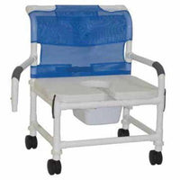 ConvaQuip S126-5BAR-SQ-PAIL-DDA-SSDE Bariatric Shower Chair with Dual Drop Arms - Soft Seat